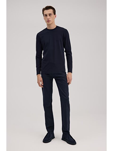 JAKAMEN Lacivert Slim Fit Bisiklet Yaka Rayon Uzun Kollu Basic T-Shirt - S000496001-21164