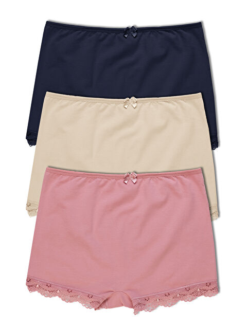 Hnx Pamuklu Paçası Dantel Detaylı Mini Tayt Kadın Şort 3'lü Paket - S000335930-27074