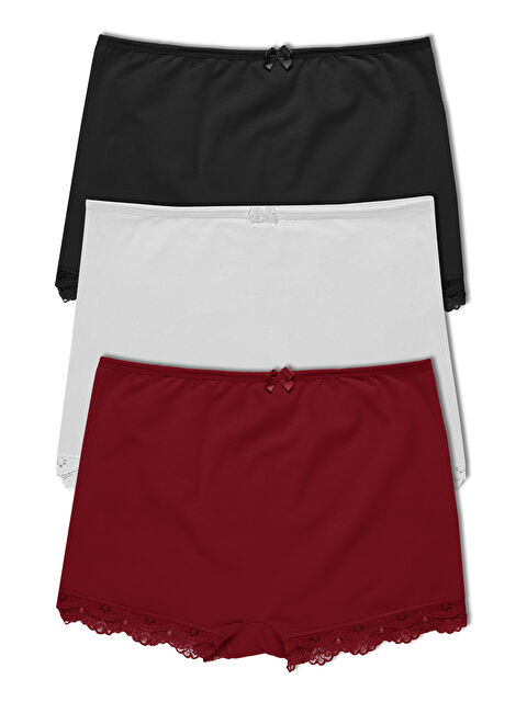 Hnx Pamuklu Paçası Dantel Detaylı Mini Tayt Kadın Şort 3'lü Paket - S000335930-23173