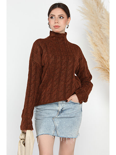 Gülseli Yarım Balıkçı Yaka Desenli Kadın Triko Kazak - S000352230-19413