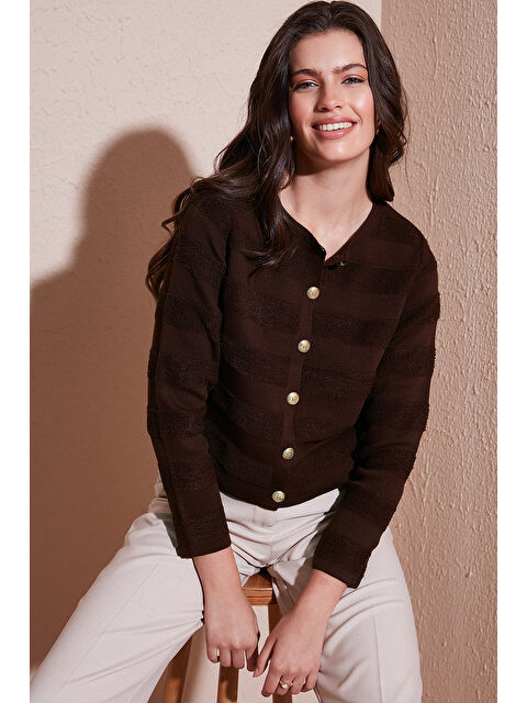 Lela Premium Regular Fit Bisiklet Yaka Düğmeli Dokulu Triko Hırka 680HI00337 - S000424836-19413