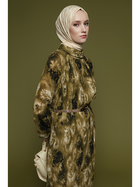 ARMİNE Çiçek Desenli Elbise Yeşil - S000512146-18194