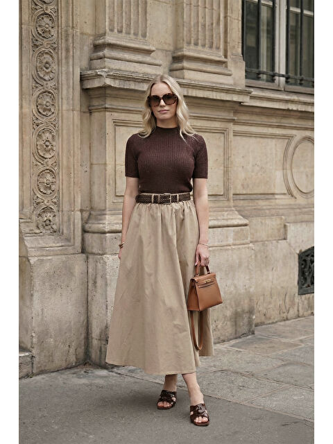 Lela Pamuklu Relaxed Fit Lastikli Bel Kemer Detaylı Midi Boy Etek 6921273 - S000500877-25636