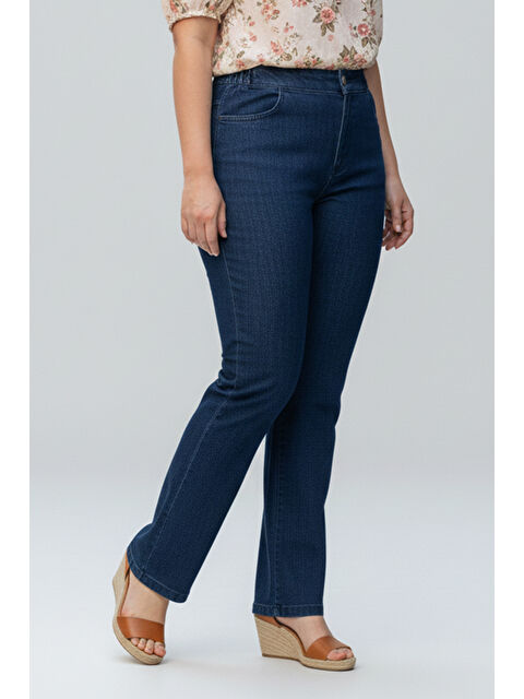 Remsa Büyük Beden Kadın Beli Lastikli Elastanlı Boru Paça Jean Pantolon 03 Lacivert - S000495250-21164