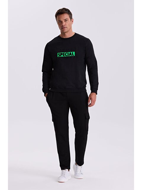 JAKAMEN Siyah Slim Fit Baskılı Bisiklet Yaka %100 Pamuk Sweatshirt - S000496006-19351