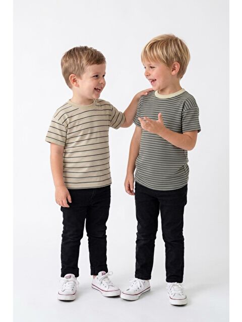 Miababy Elastanlı Kabartma Çizgili 2li Tişört Paket