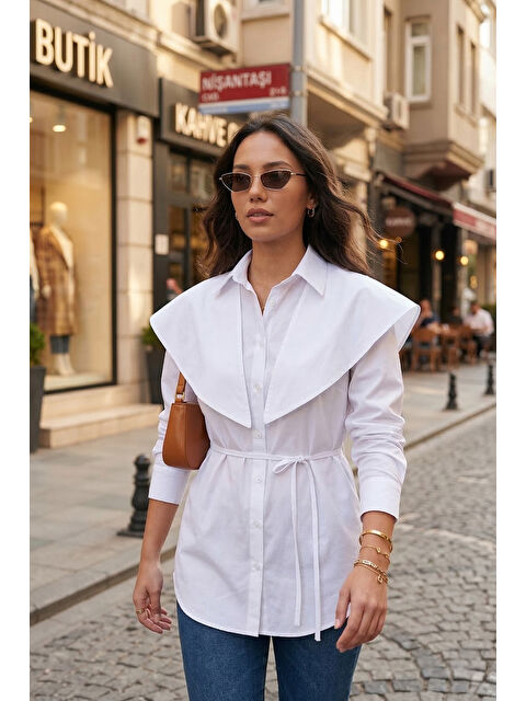 Lela Pamuklu Pelerin Detaylı Regular Fit Uzun Kollu Gömlek 6774128