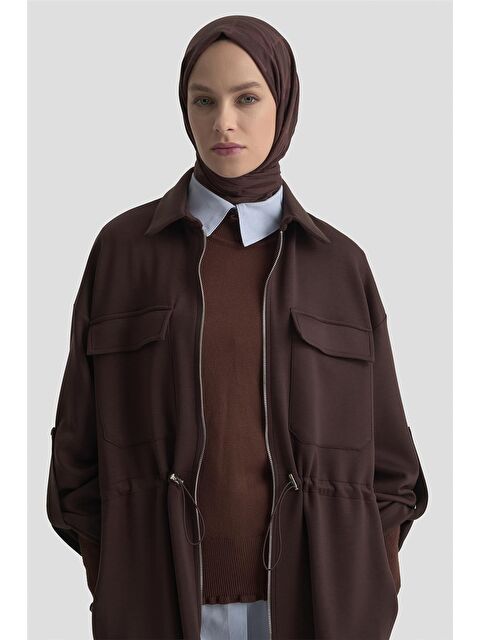 ARMİNE Beli Büzgülü Örme Giyçık 25Kd1504 Kahverengi - S000466888-19413