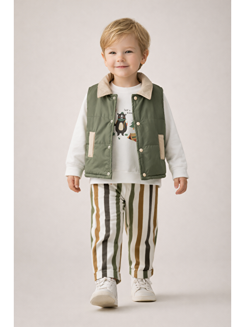 Harika Kids Erkek Çocuk Yelek-Sweatshirt-Çizgili Pantolon 3'lü Takım (2-5 Yaş) - S000522530-18194