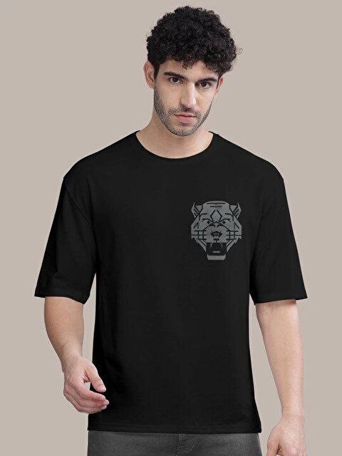Jane's Erkek Baskılı Oversize T-shirt - Siyah - S000528333-19351