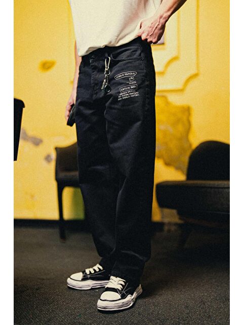 Abluka Online Erkek Baskılı Baggy Jean Pantolon Siyah - S000481829-19351