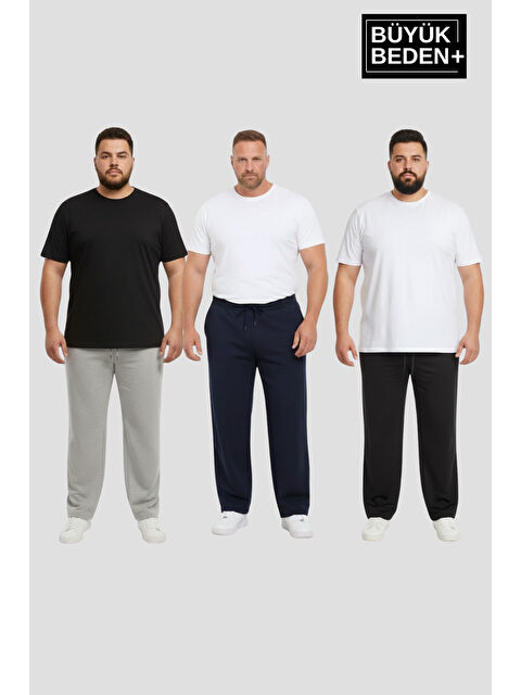 Süperlife Erkek Büyük Beden Paça Reçme İnce Eşofman Altı 3’lü Set – Rahat Kalıp SPR26BEA952+3 - S000487469-3491