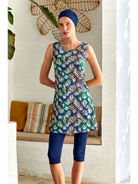 Rozamay Sıfır Kol Yarı Kapalı Mayo 3607 Koyu Lacivert - S000422367-29672