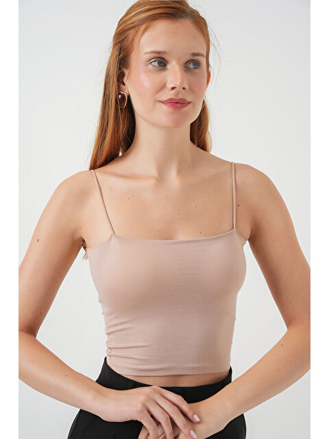 Bigdart Kadın İp Askılı Basic Crop Büstiyer 973 - Krem - S000427445-19966