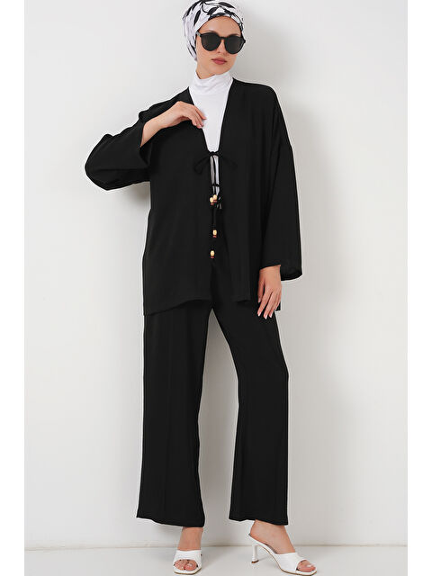 Bigdart Kadın Ayrobin Kimono Pantolon İkili Takım 6739 - Siyah - S000389349-19351