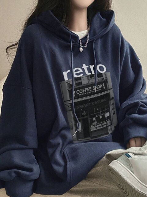 Trendseninle Kadın Laci Retro Baskılı Kapüşonlu Sweatshirt - S000449444-21164