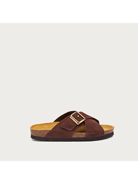 Frau Kadın Terlik 17B3 VELOUR-S SUEDE CROSSOVER-STRAP SLIDERS