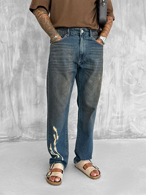 Abluka Online Erkek Eskitme Detaylı Baggy Fit Jean Lacivert - S000481835-21164