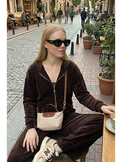 Lela Pamuklu Regular Fit Kapüşonlu Kadife Dokulu Kadın 3'lü Takım 6830097