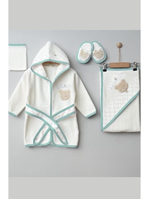 Cantoy Erkek Bebek Sevimli Ayıcık Nakışlı 4'Lü Bebek Bornoz Seti - S000502548-18194