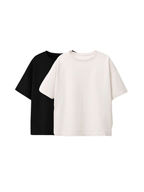 ZUZUNGA Basic 2'Li Unisex Bisiklet Yaka T-Shirt ( Siyah- Beyaz ) - S000518695-19351