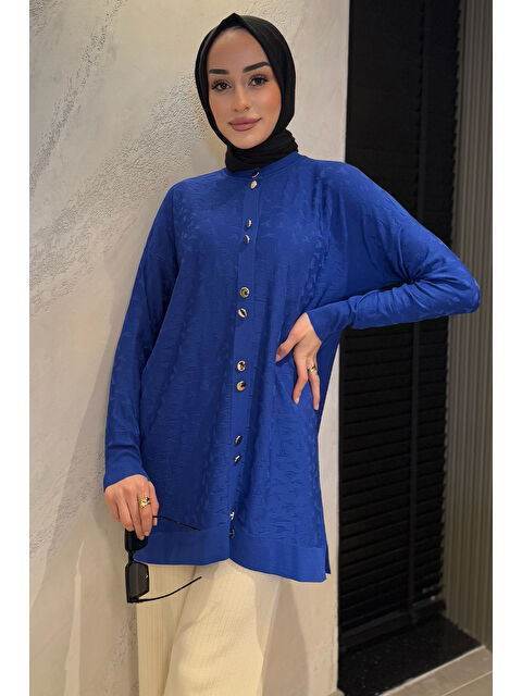 Julude Düğme Detaylı Kendinden Desenli Tesettür Triko Hırka - S000361199-23710