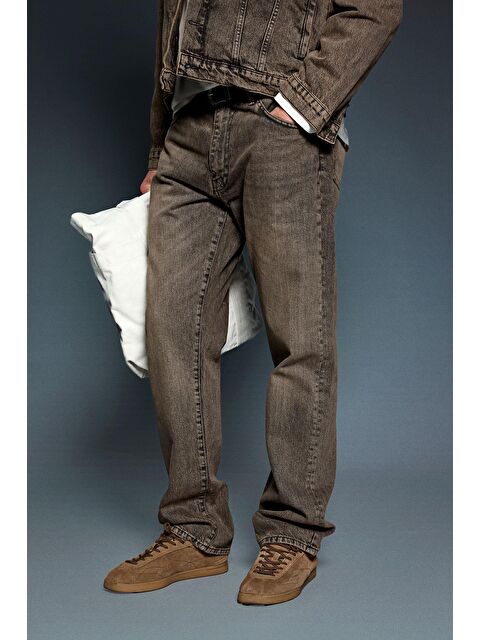 Abluka Online Erkek Yıkamalı Baggy Fit Jean Pantolon Kahverengi - S000481842-19413