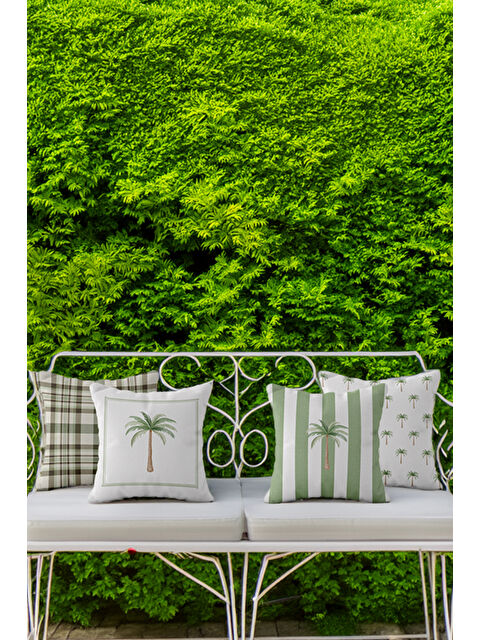 Asdiva Palmiye Naturél Minimal Palmiye Desenli 4’lü Kırlent Kılıfı Seti Yeşil-Beyaz - S000502336-37251