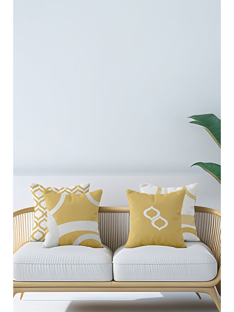 Asdiva Optica Modern Geometrik Desenli 4’lü Kırlent Kılıfı Seti Sarı-Beyaz - S000502336-20072