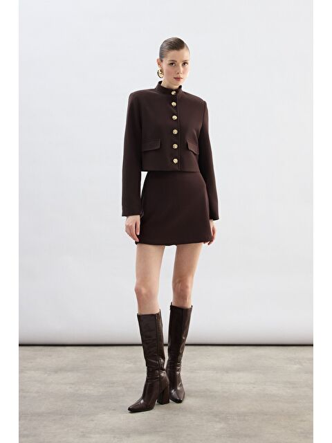 SATEEN Kısa Şort Etek - Kahve - S000497786-19413