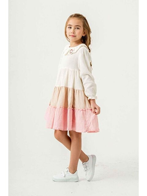 Magu Kız Çocuk Pamuklu Ekru Kat Kat Renk Geçişli Elbise - S000497484-23173