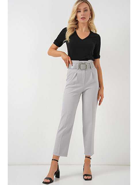 Bigdart 6556 Kemerli Kumaş Pantolon - Gri - S000085410-20600