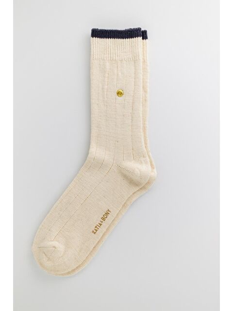 Katia And Bony Erkek Zımbalı Ekose Soket Çorap Ekru-Lacivert - S000389141-37265