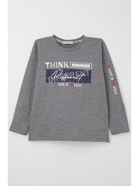 Breeze Erkek Çocuk Uzun Kollu Tişört Motivasyon Temalı Sırt Kısmı Baskılı Koyu Gri Melanj (6-12 Yaş) - S000332616-29351