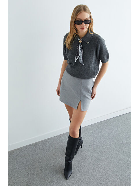 Fullamoda Fular Detaylı Polo Yaka Kısa Kol Triko Kazak - S000494431-29666