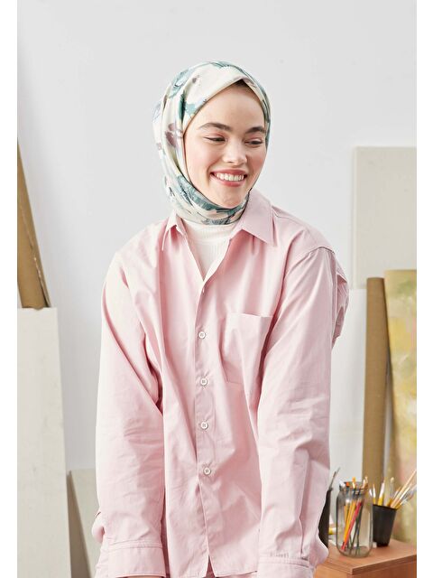 Fresh Scarfs Multı Flower Desen Pamuk İpek Eşarp Mint - S000422856-34927
