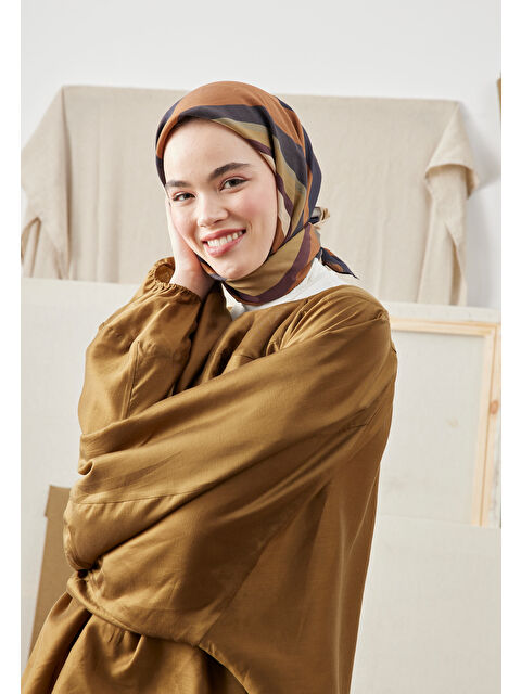 Fresh Scarfs Color Mıx Desen Pamuk İpek Eşarp Kahve - S000422862-28102