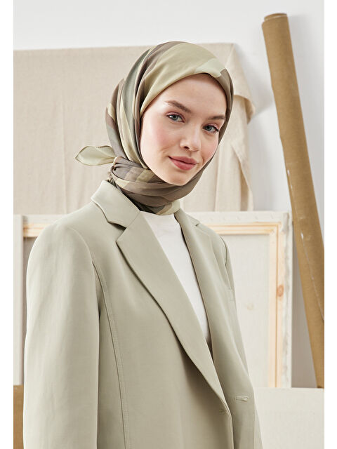 Fresh Scarfs Color Mıx Desen Pamuk İpek Eşarp Asker Yeşili - S000422862-18194