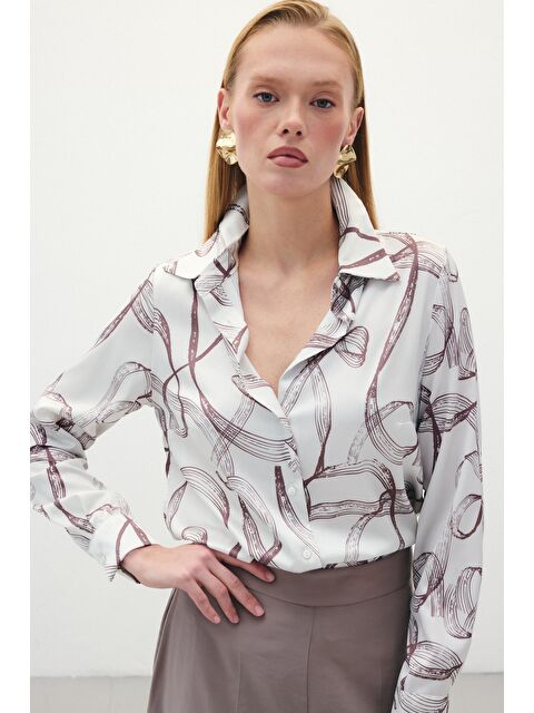 SATEEN Desenli Klasik Gömlek - Kahve - S000405297-19413