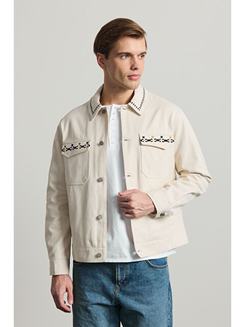 Danger Erkek Nakışlı Denim Ceket Bej - S000504591-19928