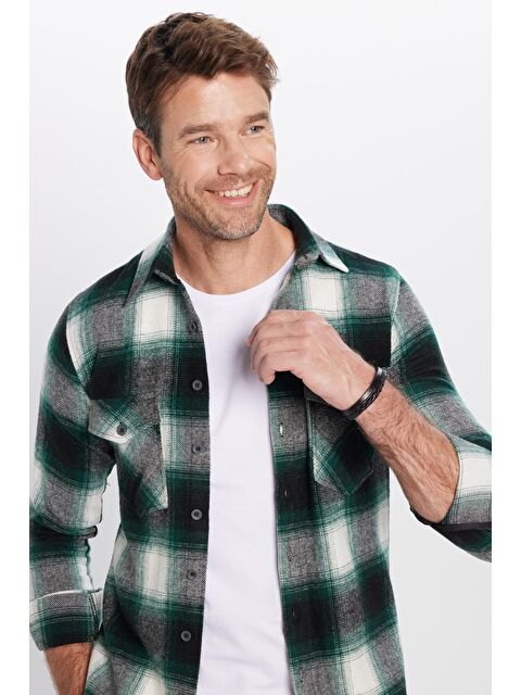 TUDORS Erkek Slim Fit Dar Kesim Çift Cepli Kareli Kışlık Oduncu Gömlek - S000320126-23173