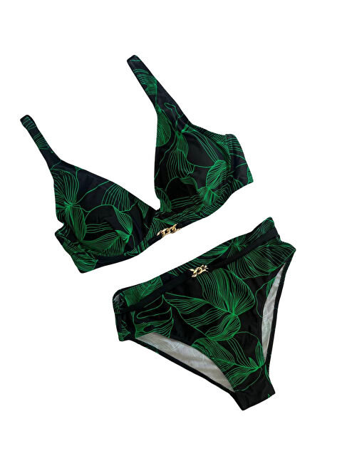Hazelin Kadın Siyah Yeşil Aksesuar Detaylı Astarlı Bikini Takımı HZL25S-LC25147 - S000408064-19351