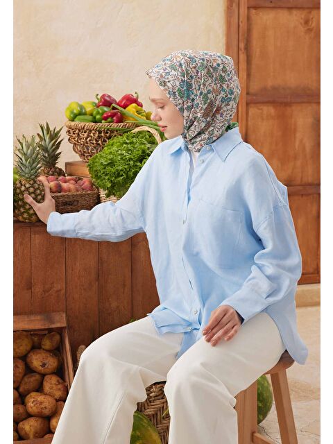 Fresh Scarfs Morocco Desen Pamuk İpek Eşarp Turkuaz - S000423032-20055