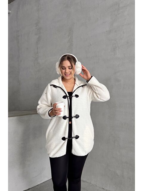 Stil Diva Büyük Beden Önü Kapamalı Cepli Uzun Kollu Pelüş Mont 301816 - S000434701-19965