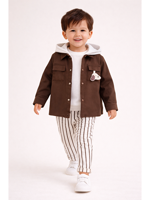 Harika Kids Erkek Çocuk Kapüşonlu Ceket-Sweatshirt-Çizgili Pantolon 3'lü Takım (2-5 Yaş) - S000522532-19413