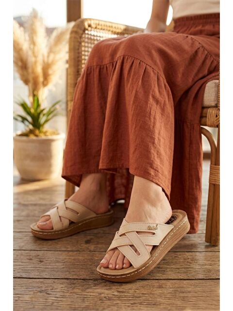 Oksit Trd 102 Bohem Stil Çapraz Bantlı Kalın Taban Terlik