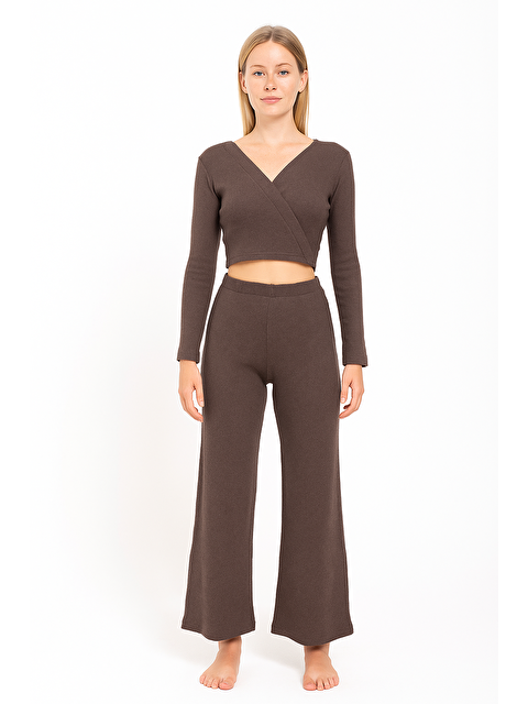 For You Moda Ottoman Kumaş Uzun Alt Üst Takım – Kahverengi | Ottoman Kumaş - S000474588-19413