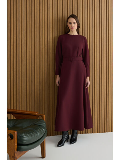 AKER Bordo Kemerli Evaze Elbise - S000494400-19951