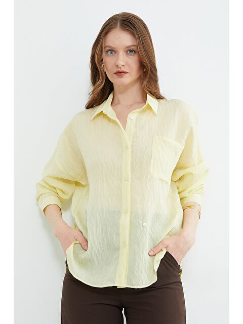 Fullamoda Tek Cepli Çapraz Düğmeli Oversize Gömlek