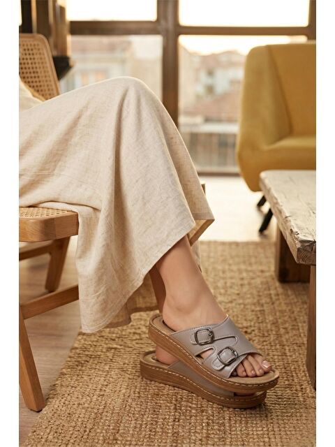 Oksit Trd 101 Çift Tokalı Kalın Tabanlı Kadın Terlik - Günlük Konforlu Yazlık Sandalet